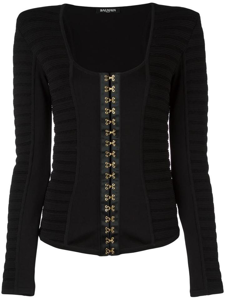 Balmain Ribbed Hook Fastened Top, Women's, Size: 36, Black, Polyamide/spandex/elastane/viscose
