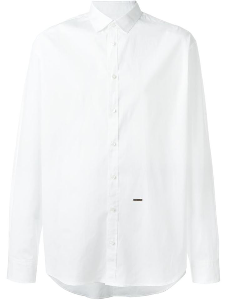 Dsquared2 Classic Plaque Detail Shirt, Men's, Size: 46, White, Cotton/spandex/elastane