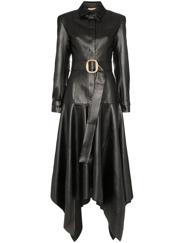 Matériel Faux Leather Belted Coat - Black