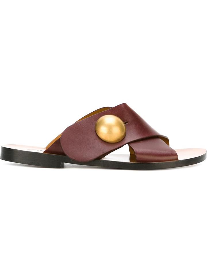 Chloé Pearl Detail Sandals, Women's, Size: 39, Red, Leather