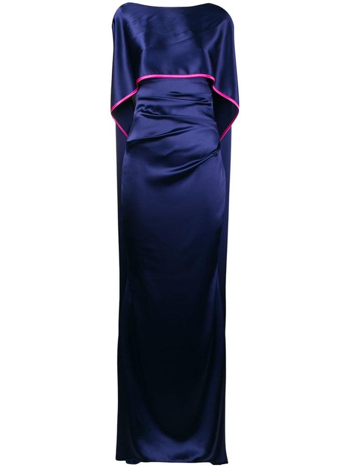 Talbot Runhof Sheen Long Cape Dress - Blue