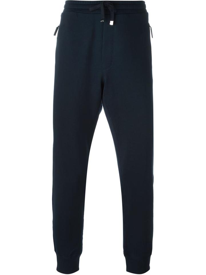 Dolce & Gabbana Gathered Ankle Track Pants, Men's, Size: 52, Blue, Cotton