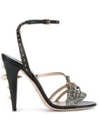 Gucci Crystal Hand Applique Embellished Sandals - Black