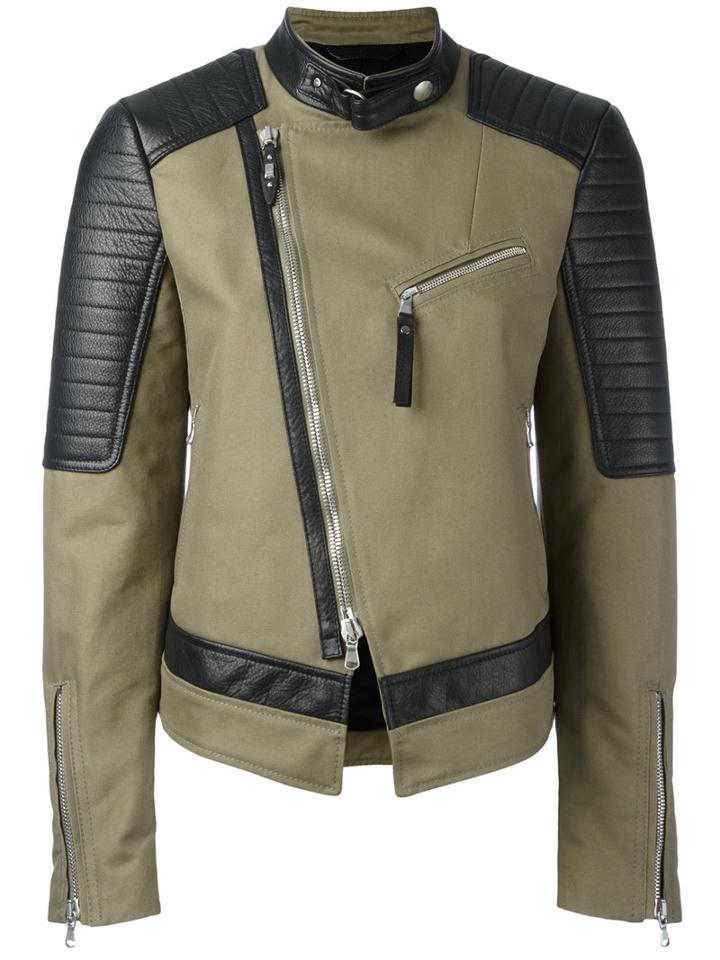 Diesel Black Gold Off-centre Zip Jacket, Women's, Size: 40, Green, Leather/viscose/polyester
