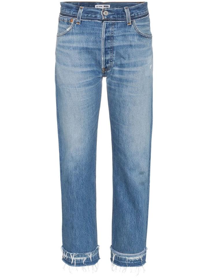 Re/done Stove Pipe Released Hem High Waist Straight Leg Jeans - Blue