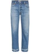 Re/done Stove Pipe Released Hem High Waist Straight Leg Jeans - Blue