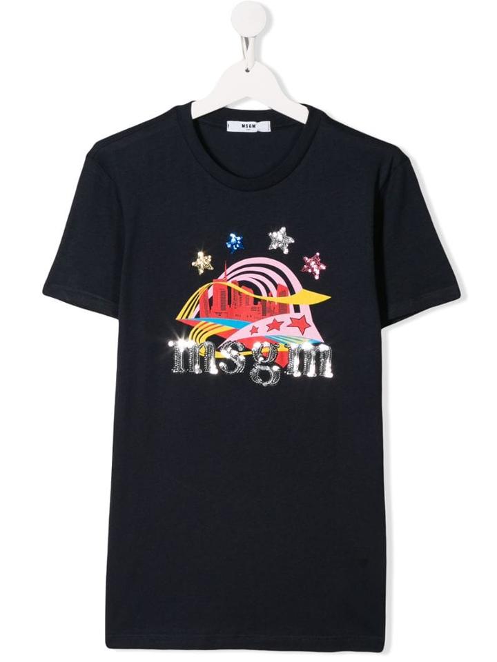Msgm Kids Teen Logo Graphic Print T-shirt - Blue