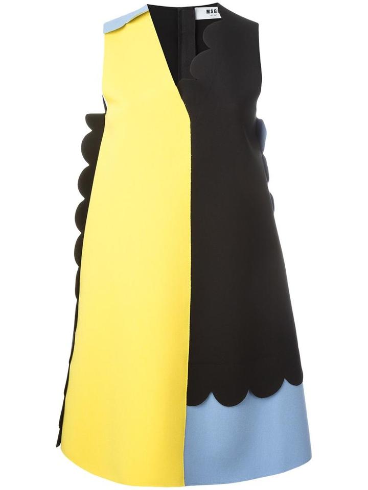 Msgm Scalloped Detail Shift Dress, Women's, Size: 44, Black, Polyester/viscose/spandex/elastane