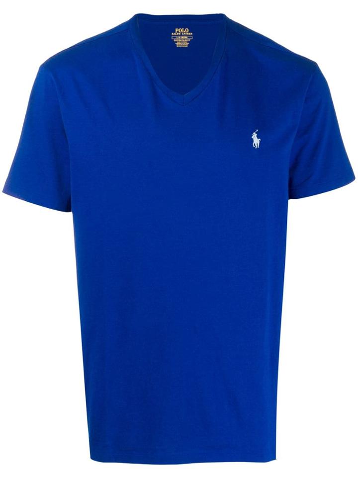 Polo Ralph Lauren Embroidered Logo V-neck T-shirt - Blue