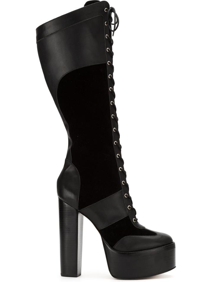 À La Garçonne Platform Lace Up Boots - Black