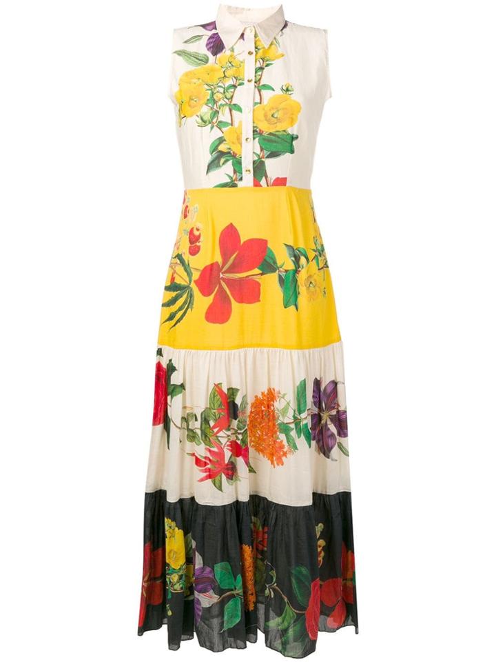 Carolina K Floral Print Maxi Shirt Dress - Yellow