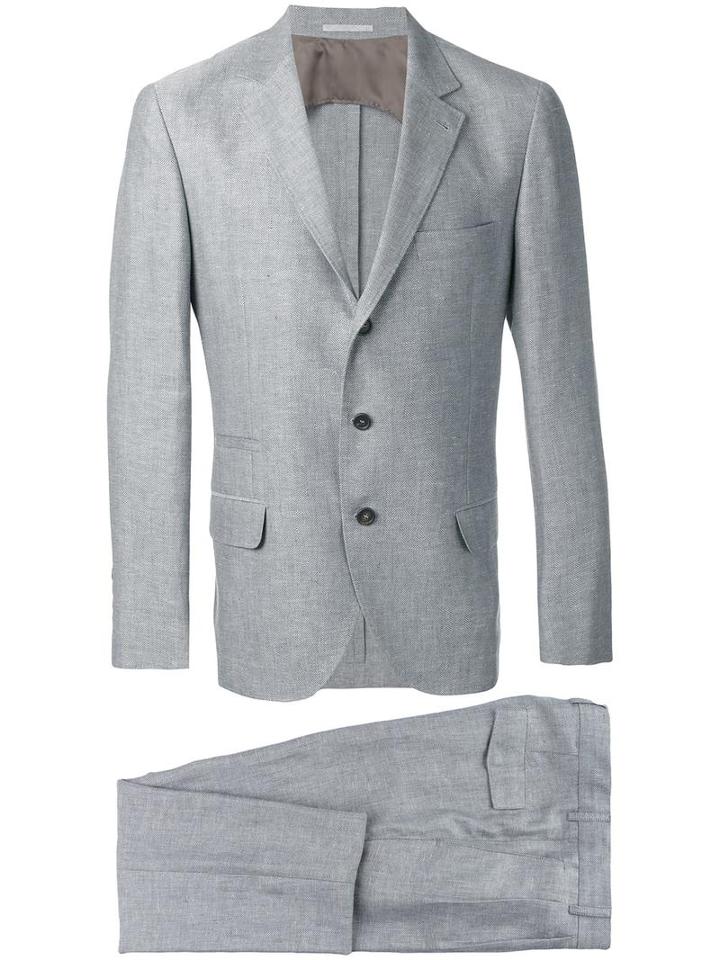 Brunello Cucinelli Two-piece Formal Suit, Men's, Size: 52, Grey, Linen/flax/virgin Wool/silk/cupro