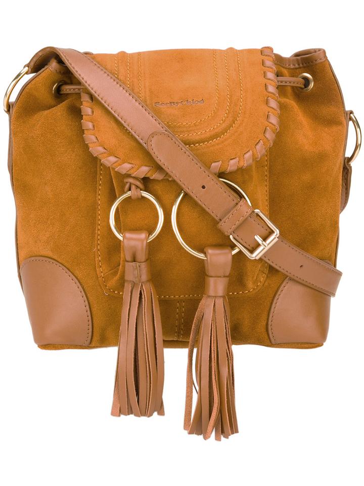See By Chloé Polly Shoulder Bag, Women's, Brown, Cotton/calf Leather/calf Suede