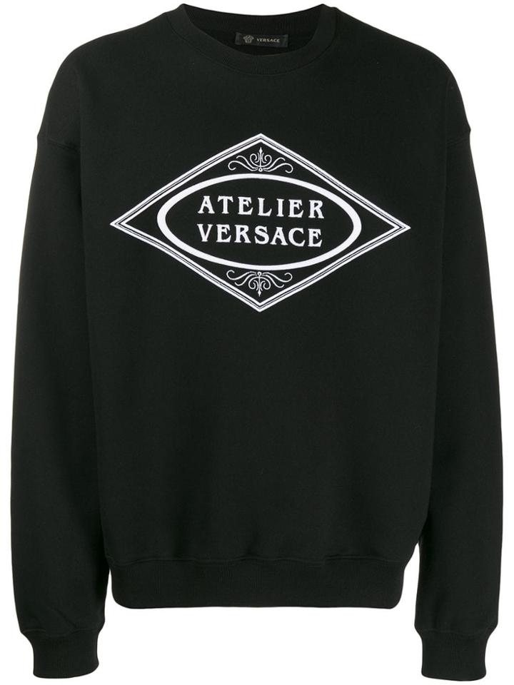 Versace Embroidered Slogan Sweatshirt - Black