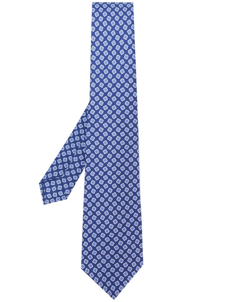 Kiton Square Pattern Tie - Blue