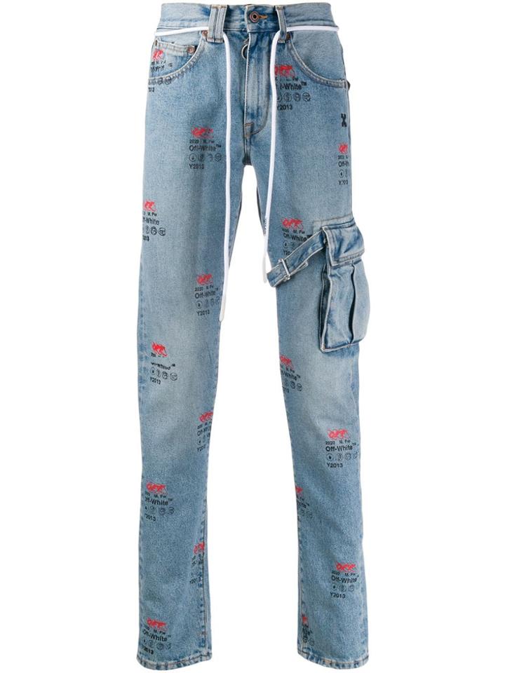 Off-white Straight-leg Logo-print Jeans - Blue