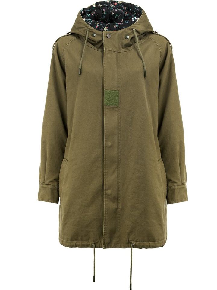 Saint Laurent Floral Lined Classic Parka Coat, Women's, Size: 38, Green, Cotton/ramie/polyester