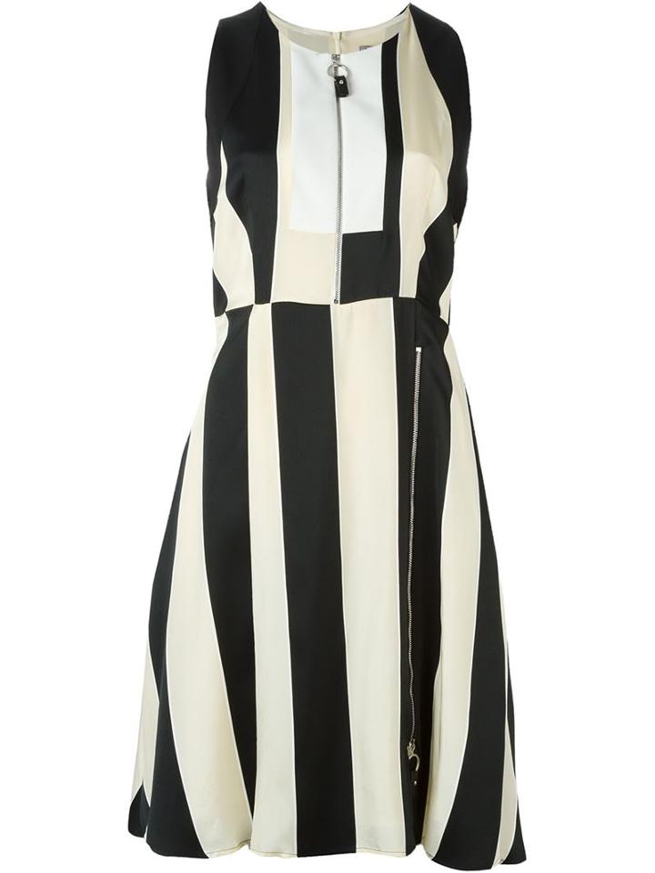 Sportmax Front Zip Striped Dress, Women's, Size: 44, Nude/neutrals, Viscose/silk/polyester