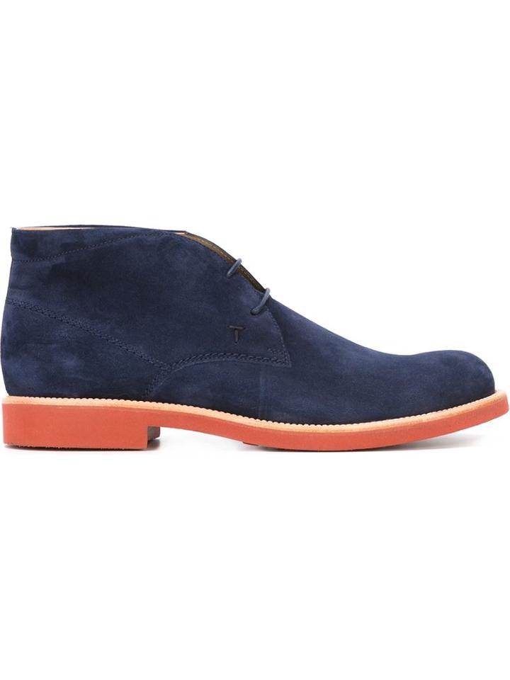 Tod S Rubber Sole Desert Boots, Men's, Size: 10, Blue, Leather/rubber