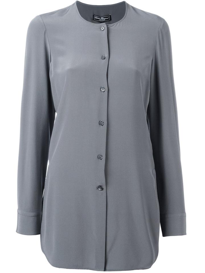 Salvatore Ferragamo - Collarless Button-up Blouse - Women - Silk - 40, Women's, Grey, Silk
