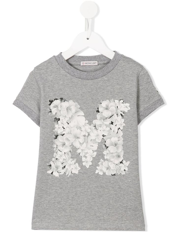 Moncler Kids Floral Print T-shirt, Girl's, Size: 10 Yrs, Grey