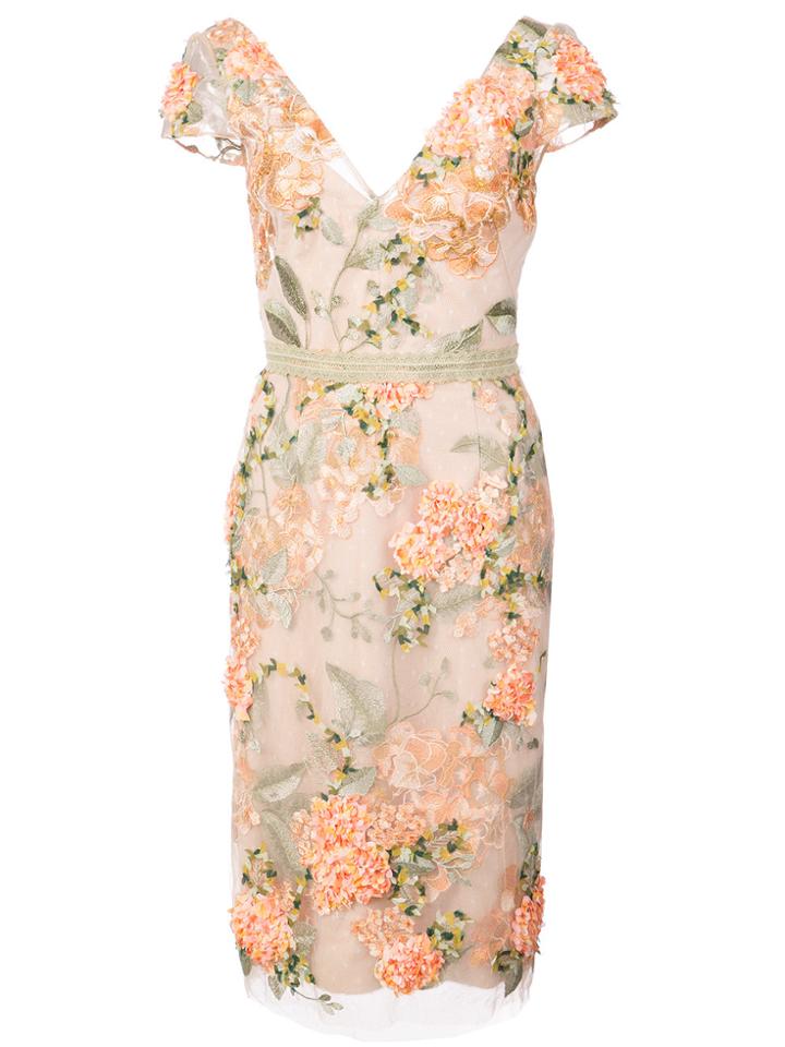Marchesa Notte Floral-embroidered Lace Dress - Nude & Neutrals