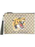 Gucci Gg Supreme Pouch With Print - Brown