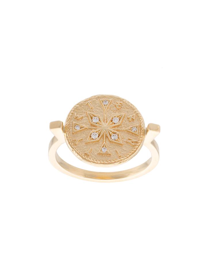 Azlee Compass Coin Diamond Ring - Yellow & Orange