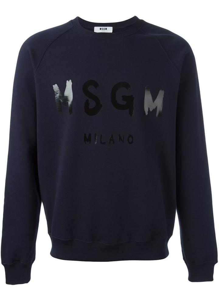 Msgm Logo Print Sweatshirt, Men's, Size: Small, Blue, Cotton