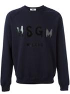 Msgm Logo Print Sweatshirt, Men's, Size: Small, Blue, Cotton