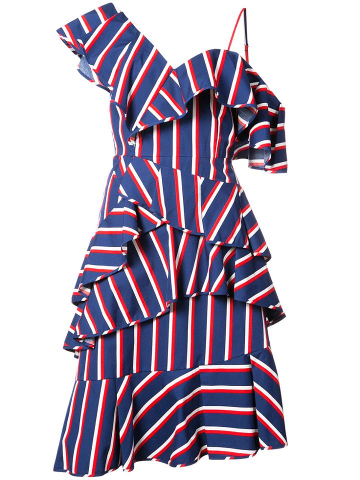 Alice+olivia Striped Frill Trim Dress - Blue