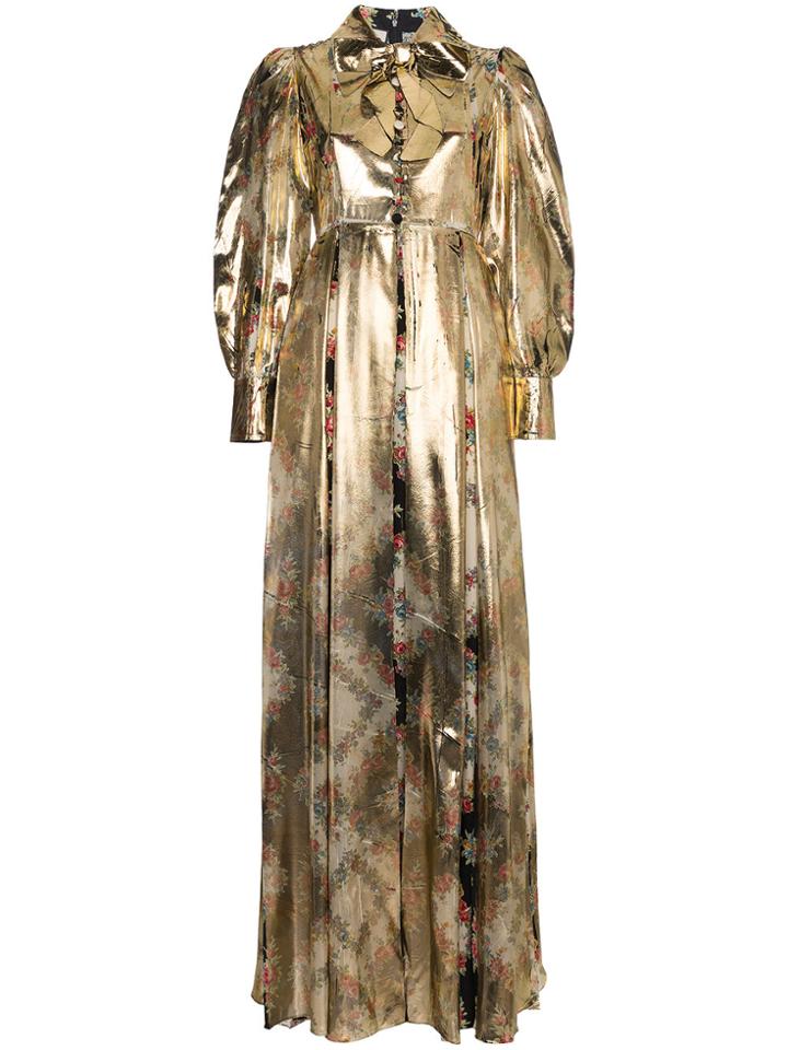 Gucci Floral Print Maxi Gown - Metallic