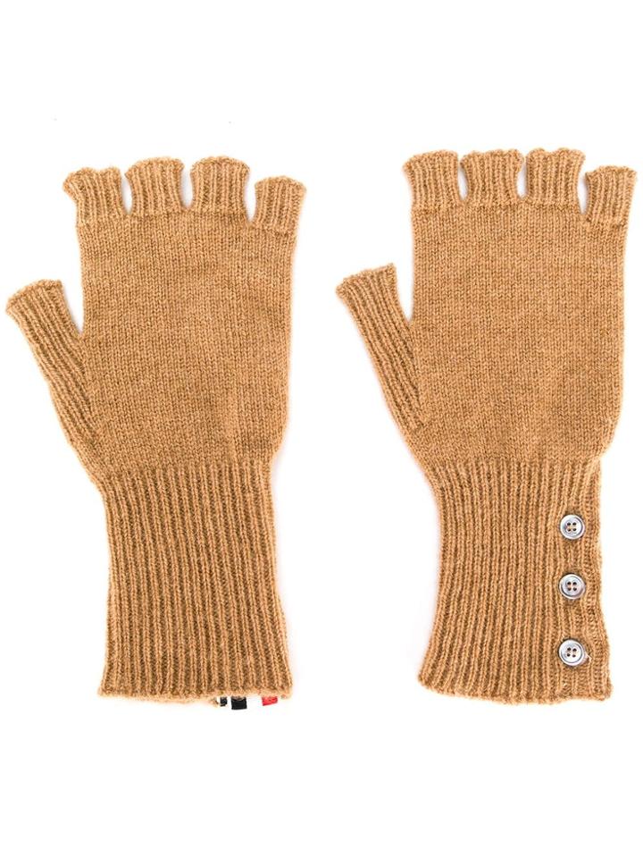 Thom Browne Fingerless Gloves In Camel Hair - Nude & Neutrals