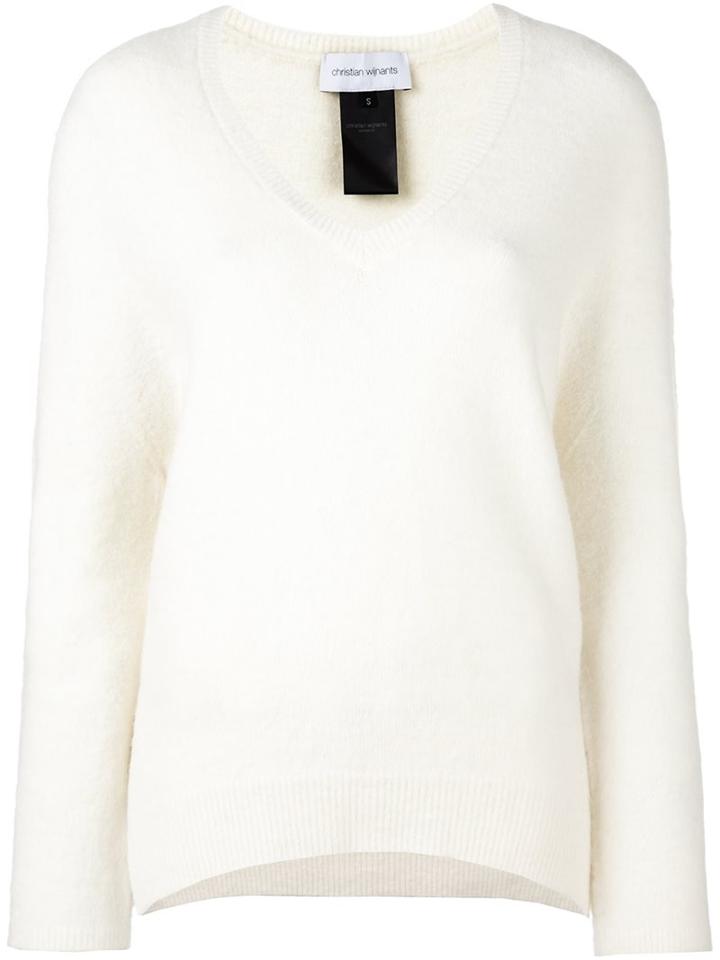 Christian Wijnants V-neck Jumper, Women's, Size: Medium, White, Nylon/spandex/elastane/mohair/alpaca