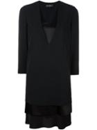 Salvatore Ferragamo V-neck Dress, Women's, Size: 40, Black, Acetate/viscose/silk