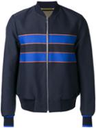 Ps By Paul Smith - Striped Detail Bomber Jacket - Men - Cotton/polyester - M, Blue, Cotton/polyester