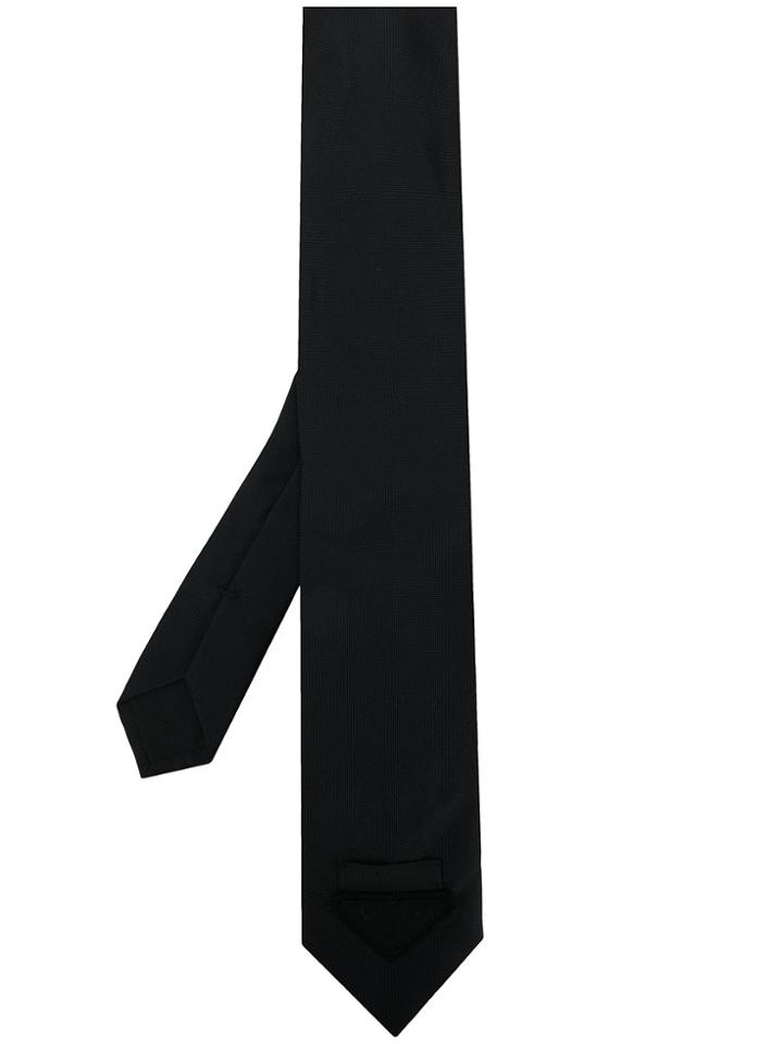 Prada Logo Patch Skinny Tie - Black