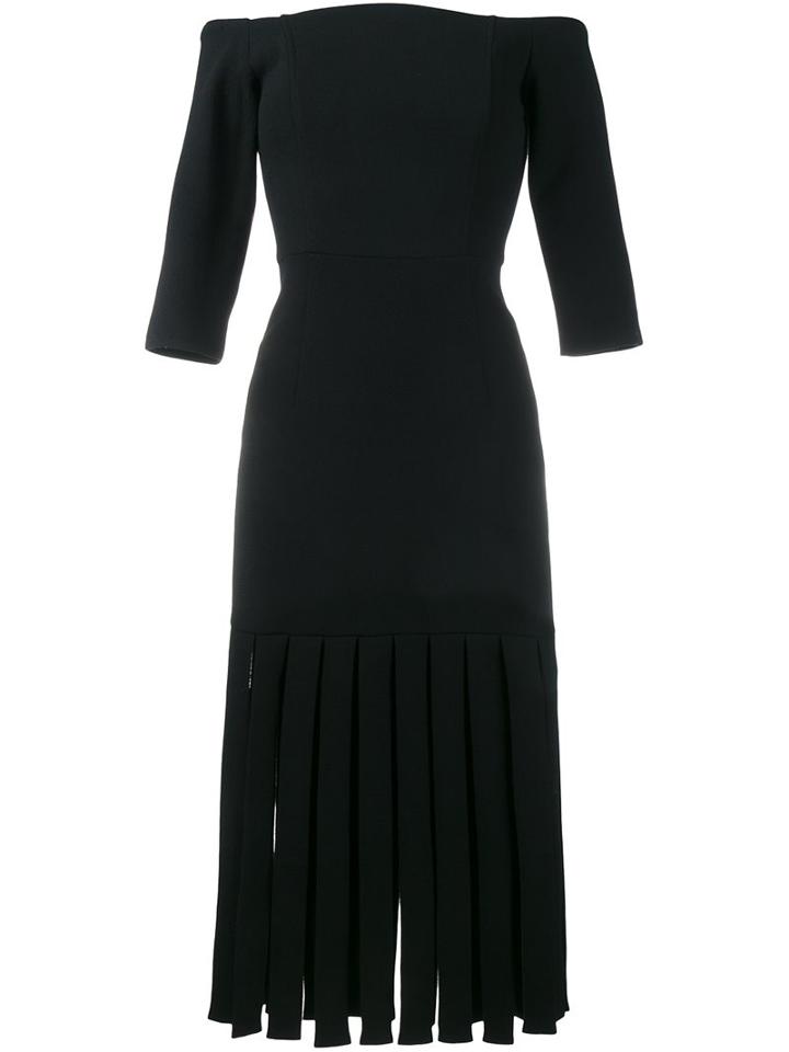 Tata Naka Off-the-shoulder Fringed Hem Dress, Women's, Size: 8, Black, Wool/bemberg