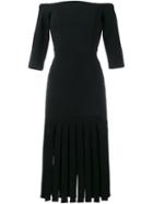 Tata Naka Off-the-shoulder Fringed Hem Dress, Women's, Size: 8, Black, Wool/bemberg