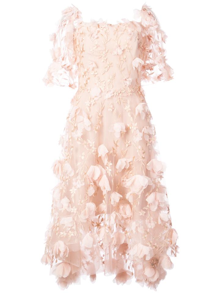 Marchesa Notte 3d Appliqué Flower Dress - Pink & Purple