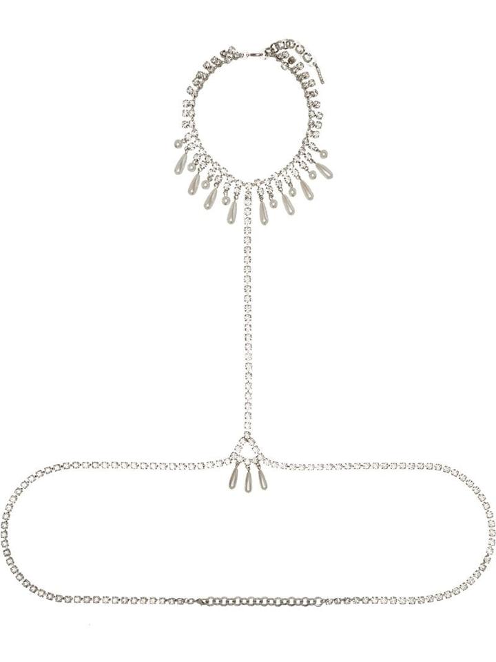 Alessandra Rich Silver Tone Pearl And Crystal-embellished Body Chain