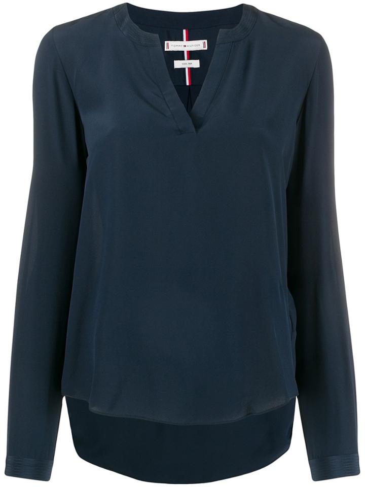 Tommy Hilfiger V-neck Silk Blouse - Blue