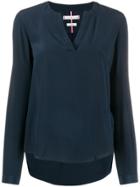 Tommy Hilfiger V-neck Silk Blouse - Blue
