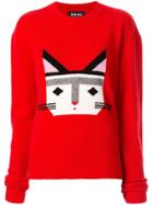 Markus Lupfer Intarsia Cat Face Jumper - Red