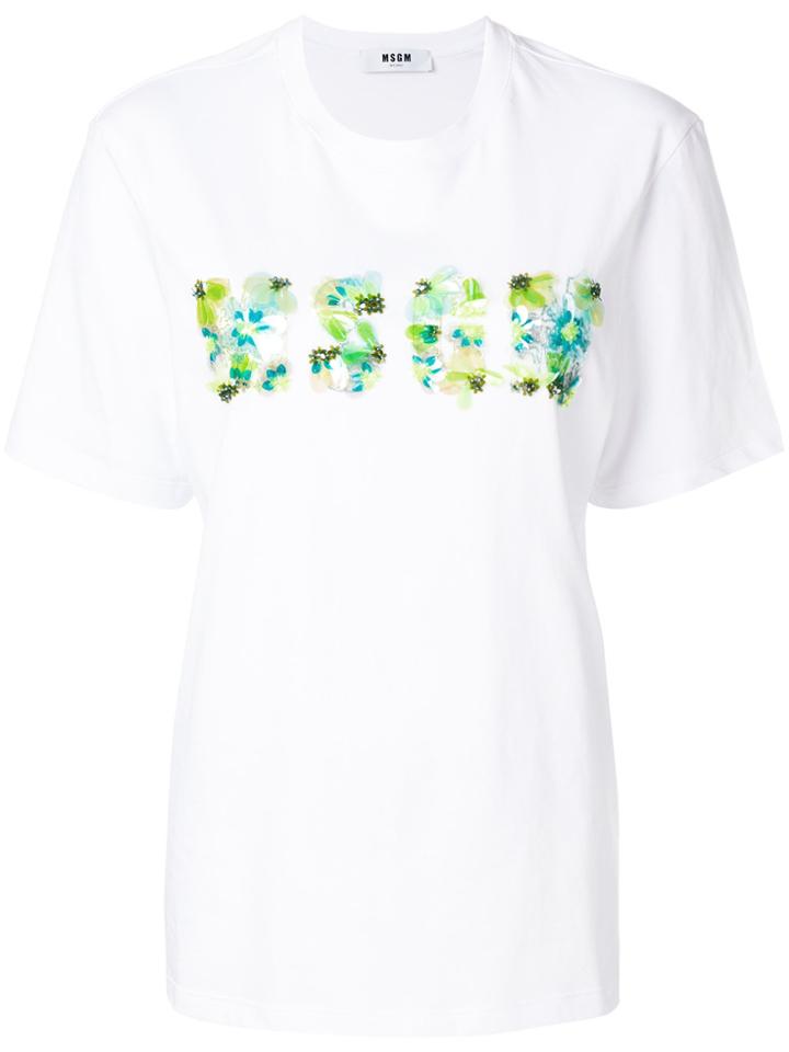Msgm Sequinned Logo T-shirt - White