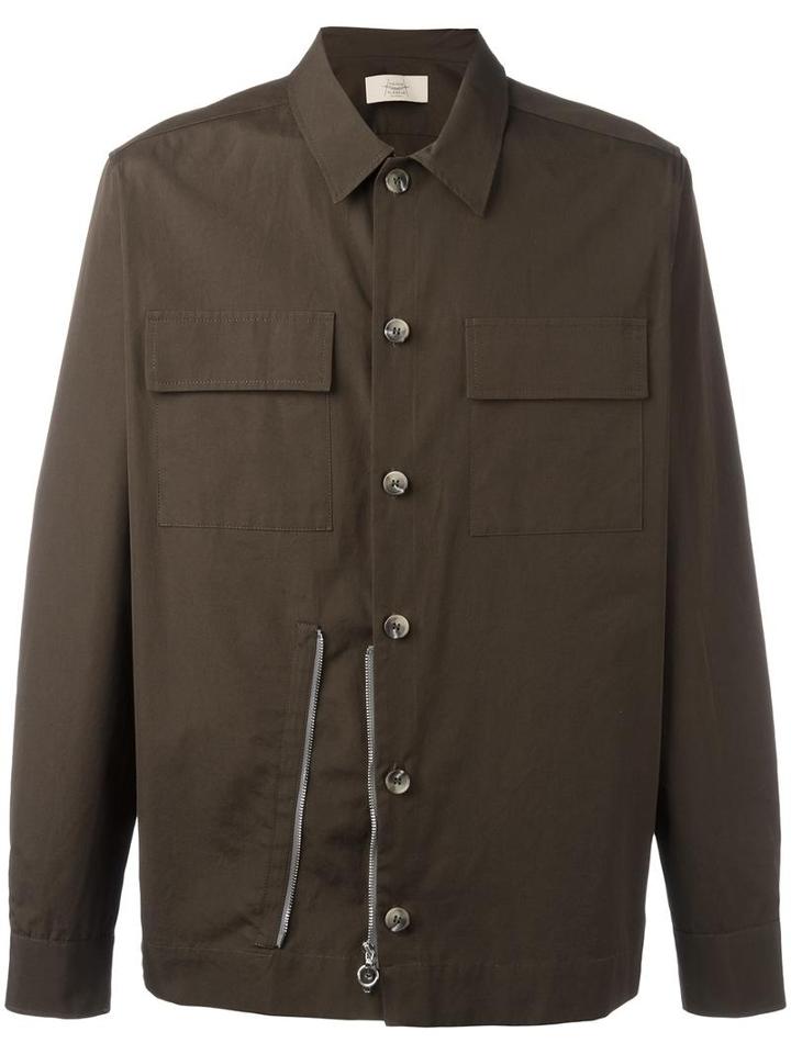 Maison Flaneur Zip Detail Shirt, Men's, Size: 48, Green, Cotton