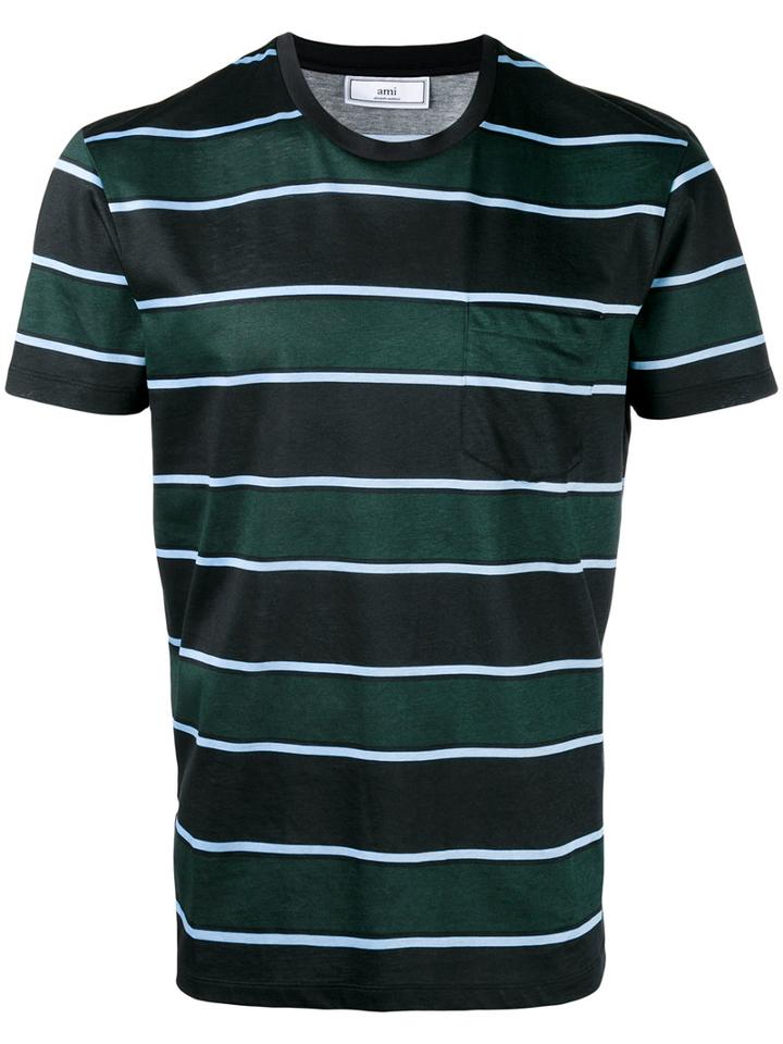 Ami Alexandre Mattiussi Vertical Striped T-shirt, Men's, Size: Small, Black, Cotton
