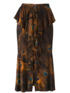 Givenchy Peacock Feather Print Skirt, Women's, Size: 40, Silk