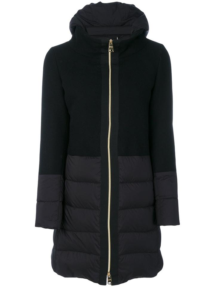 Herno - Shell-panelled Coat - Women - Polyamide/wool - 46, Black, Polyamide/wool