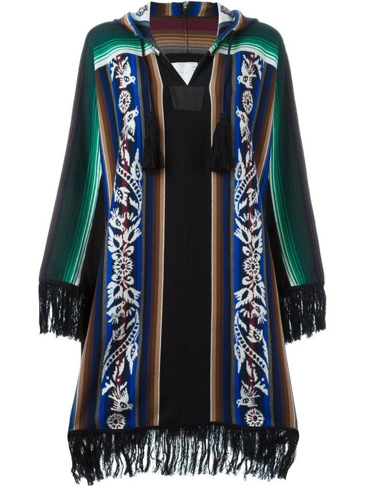 Sacai Fringed Poncho, Women's, Size: 2, Black, Cotton